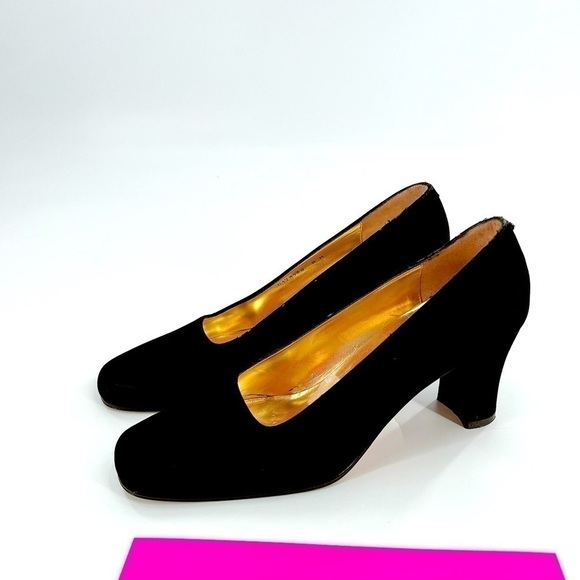 Nina Velour Block Heel Shoes Black Size 8 M Made in Spain - Picture 10 of 13